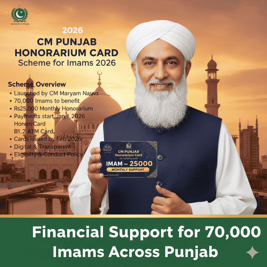 CM Punjab Honorarium Card Scheme for Imams 2026 – Rs25,000 Monthly Financial Support
